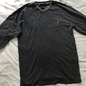 Grey polo long sleeve shirt with white trimming